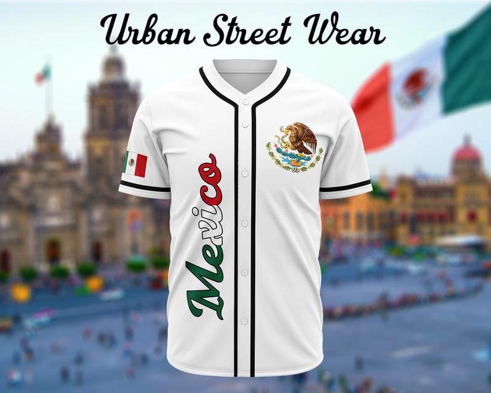 Mexico White Baseball Jersey, Mexico, Unisex Wear, Baseball Jersey