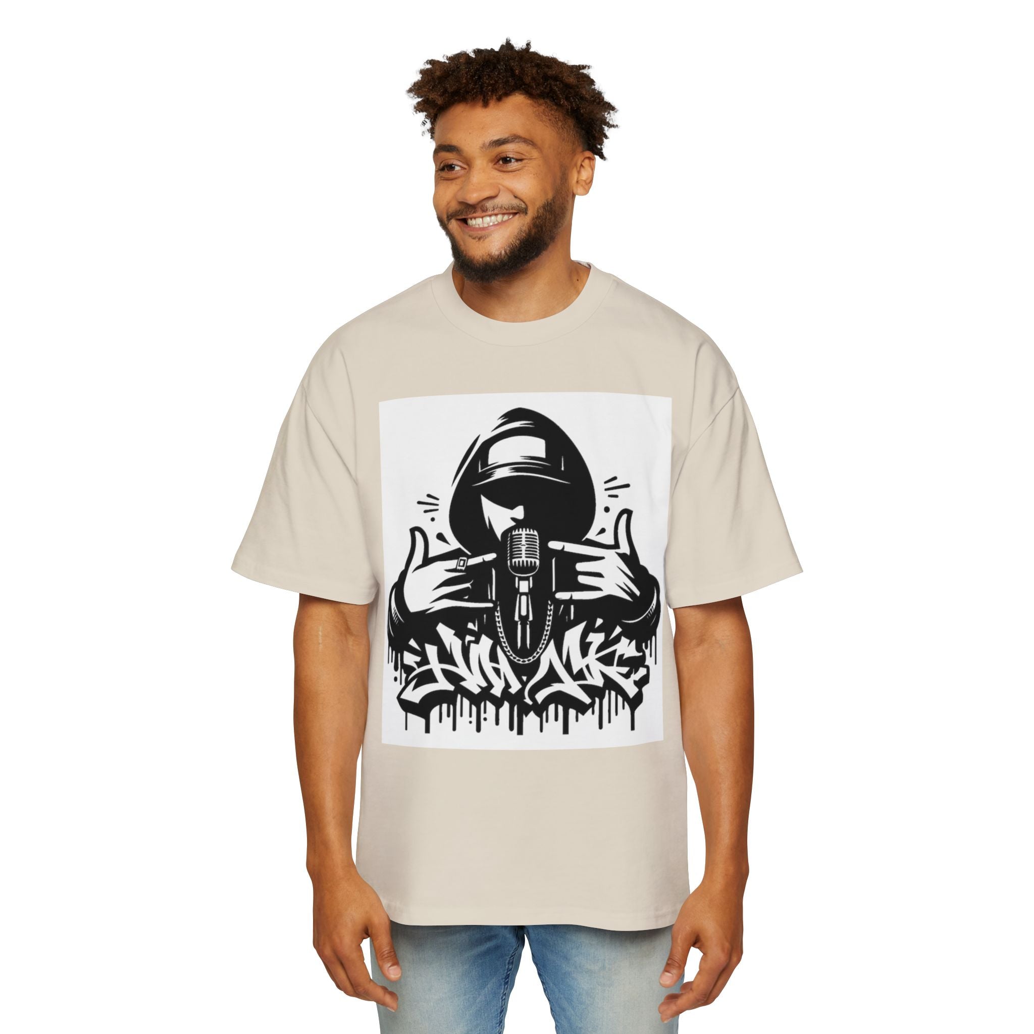 Rap Mic Graphic Hoodie — Men's Oversized Streetwear Pullover