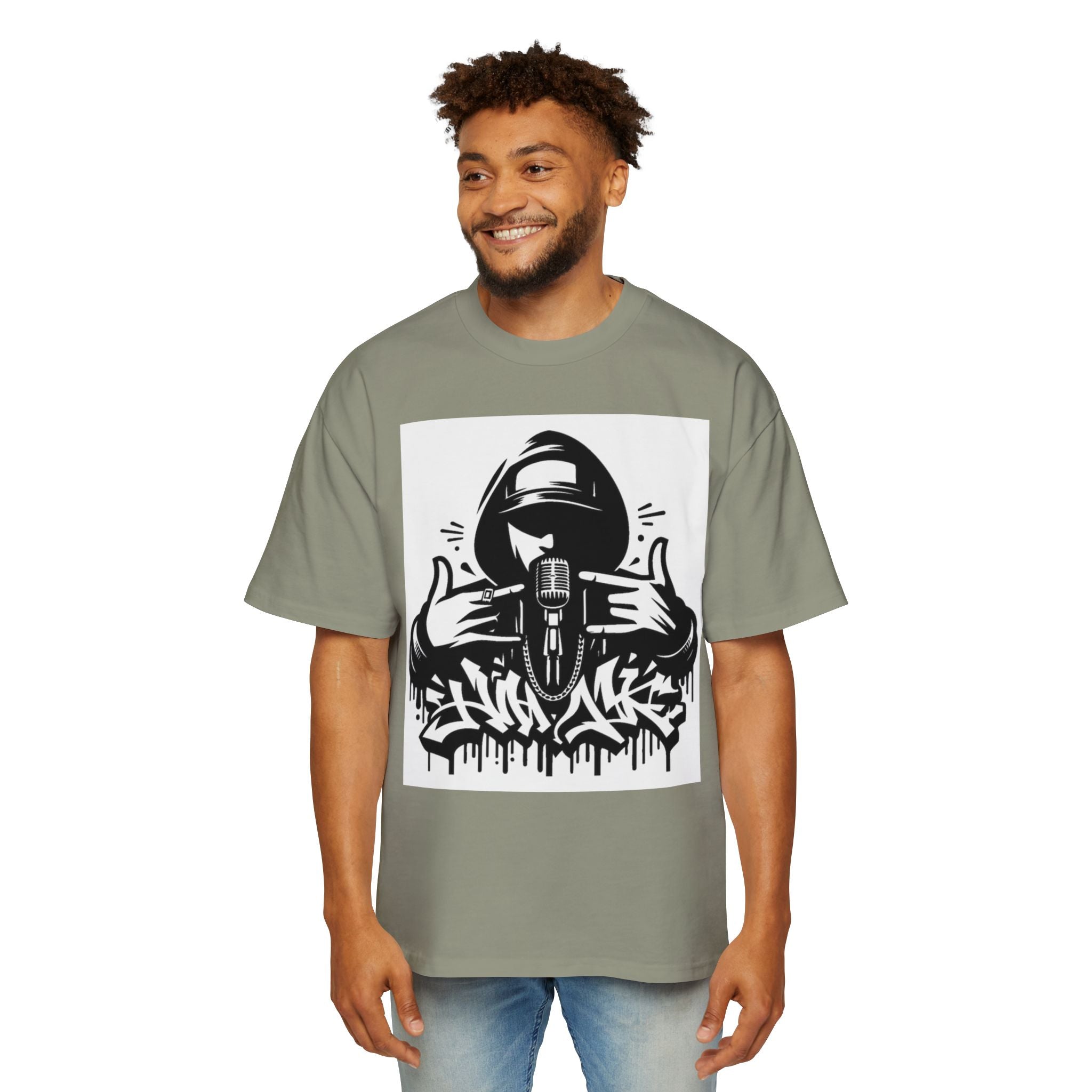 Rap Mic Graphic Hoodie — Men's Oversized Streetwear Pullover