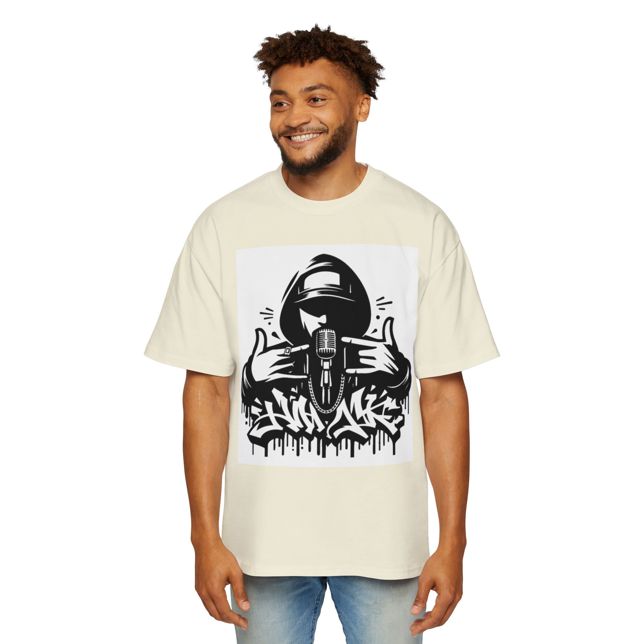 Rap Mic Graphic Hoodie — Men's Oversized Streetwear Pullover