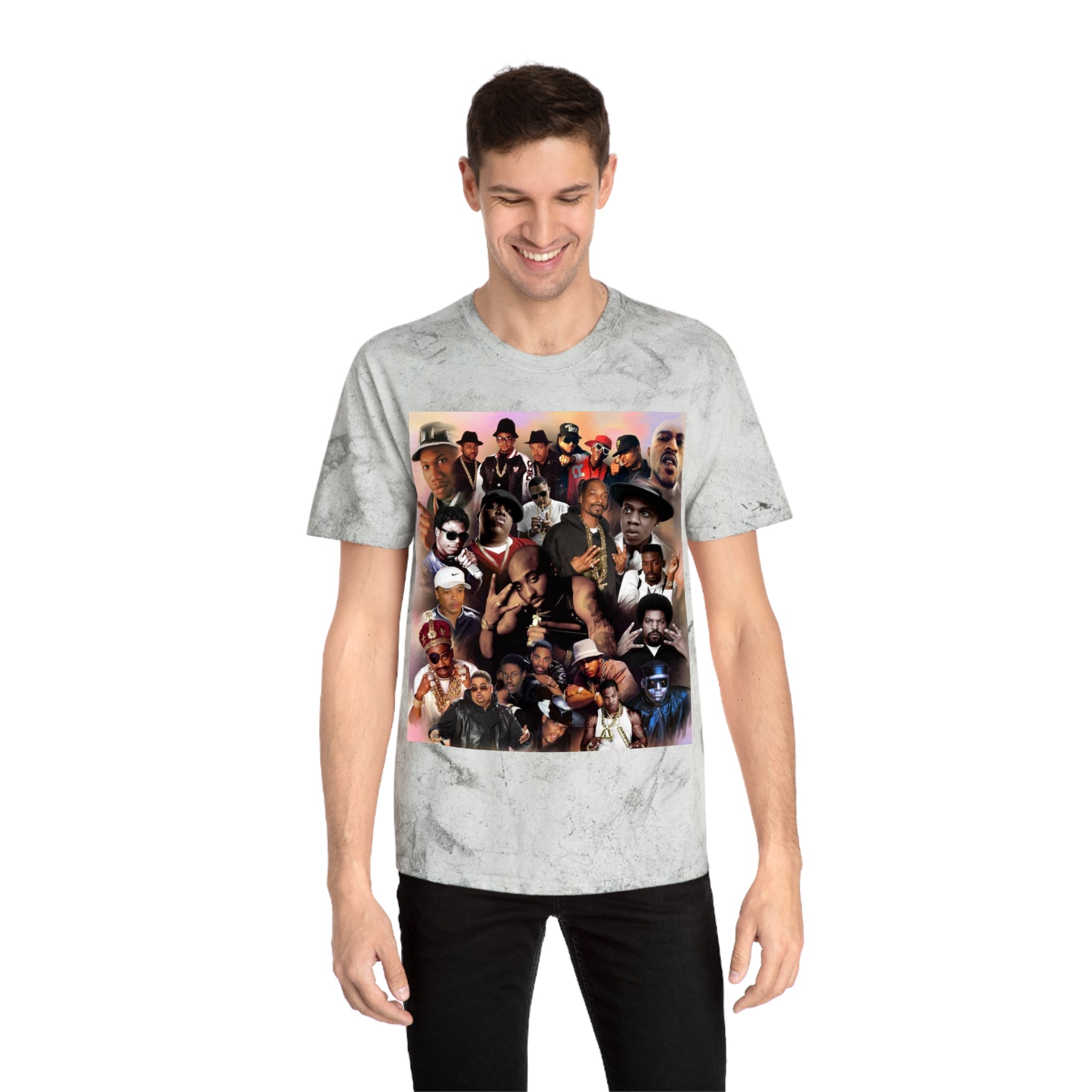 Retro Collage Tee — Vintage Hip-Hop Artist Montage Graphic T-Shirt
