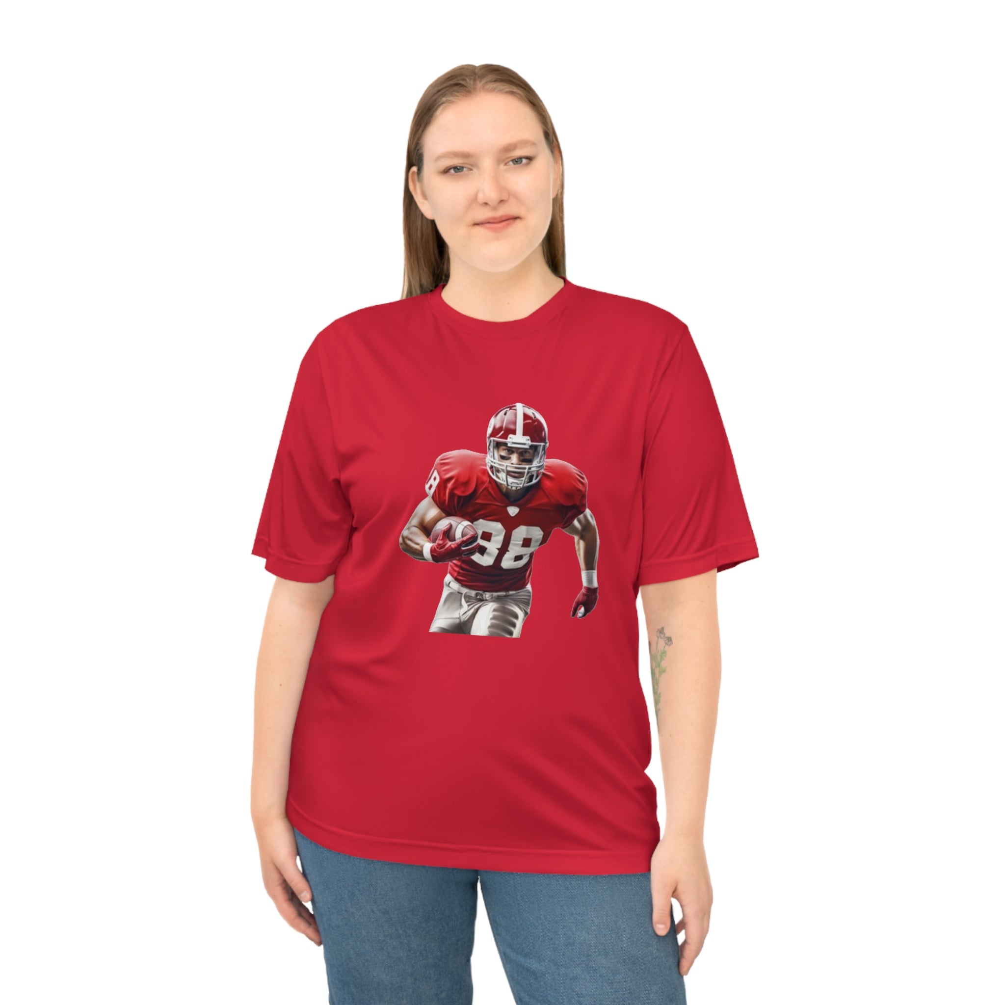 Football Running Back Graphic Tee — Red Jersey Player Design for Fans