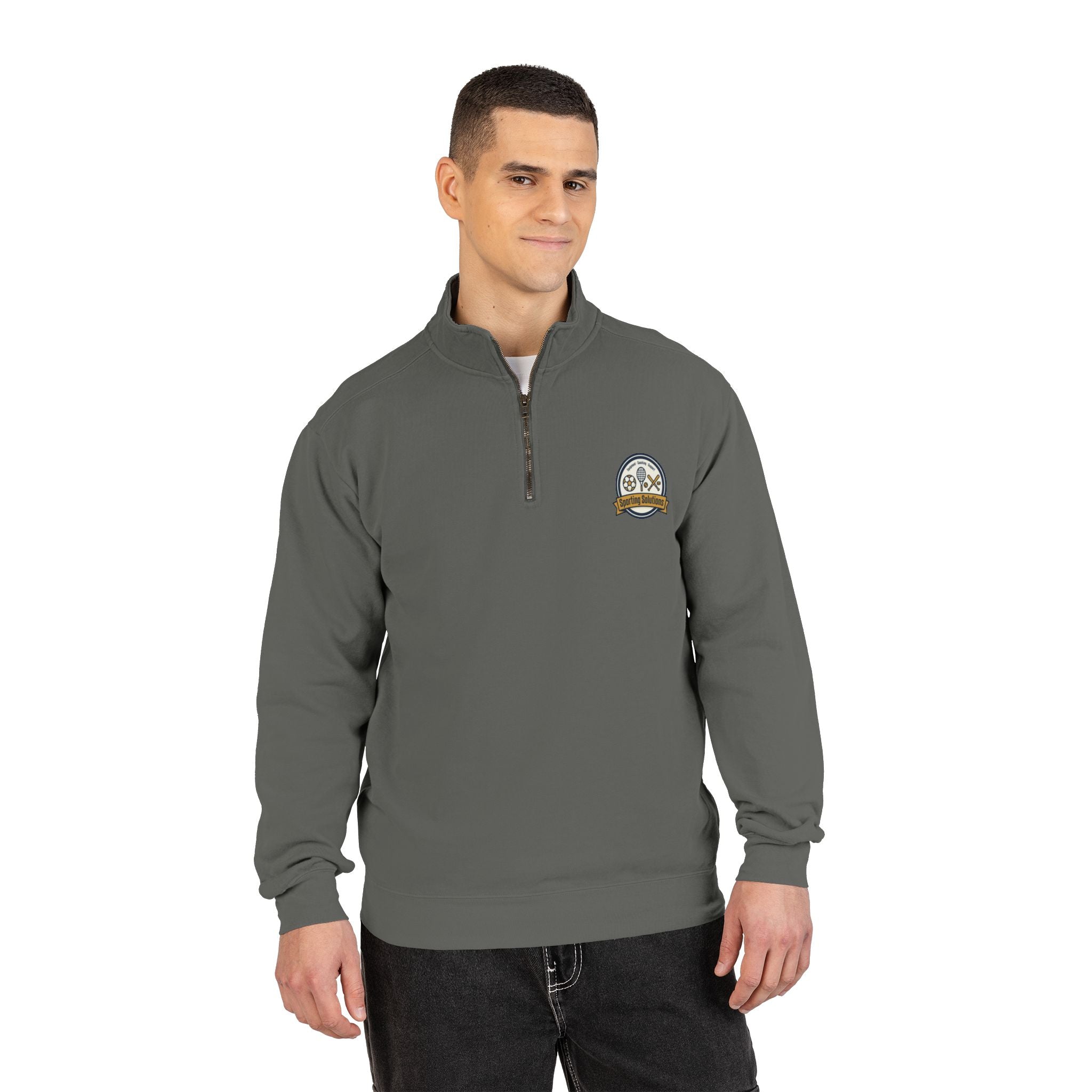 Retro Mountain Patch Quarter-Zip Sweatshirt — "Explore More" Outdoor Pullover