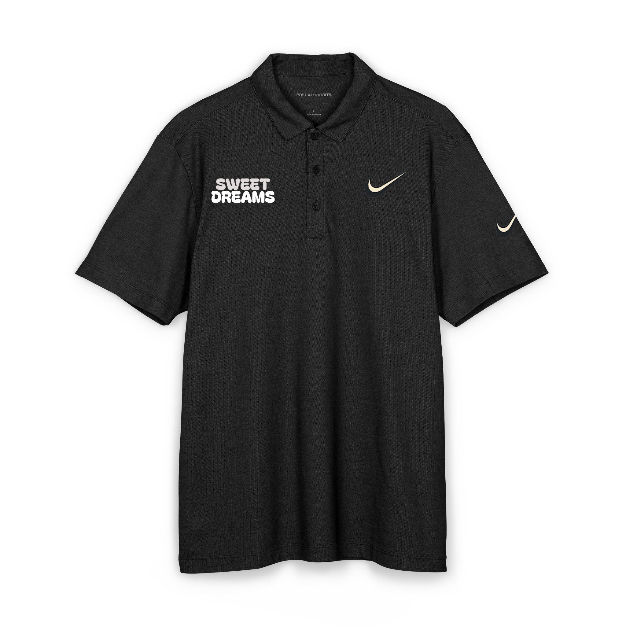 Sweet Dreams Polo Shirt — Black Nike Swoosh Embroidered Collared Tee