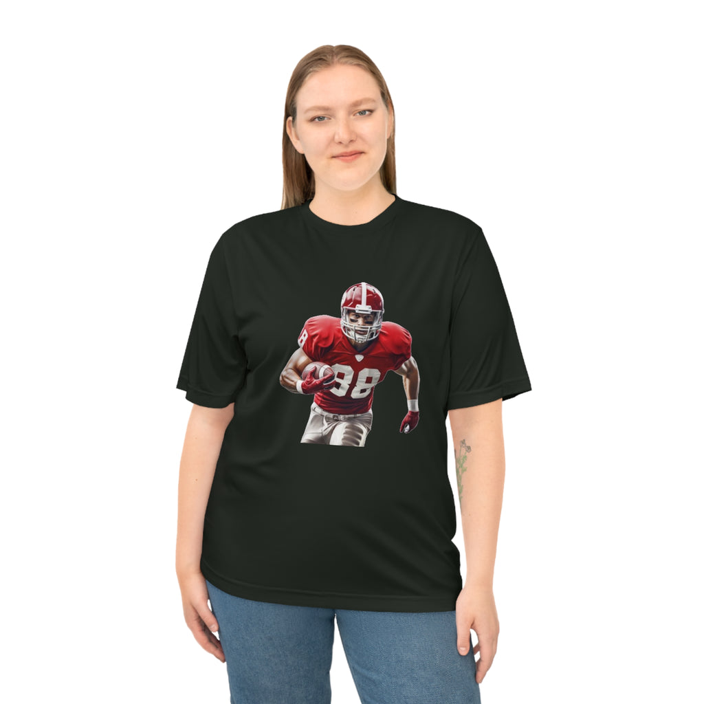 Football Running Back Graphic Tee — Red Jersey Player Design for Fans