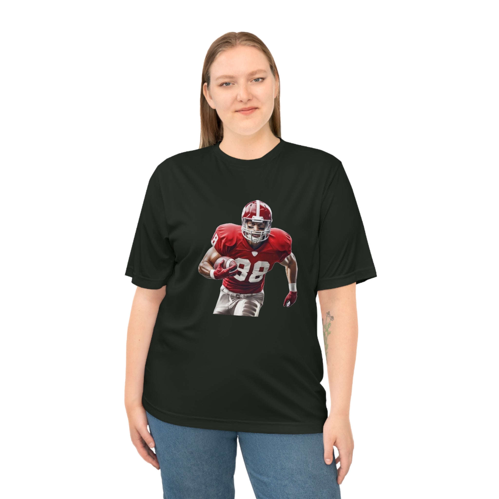 Football Running Back Graphic Tee — Red Jersey Player Design for Fans