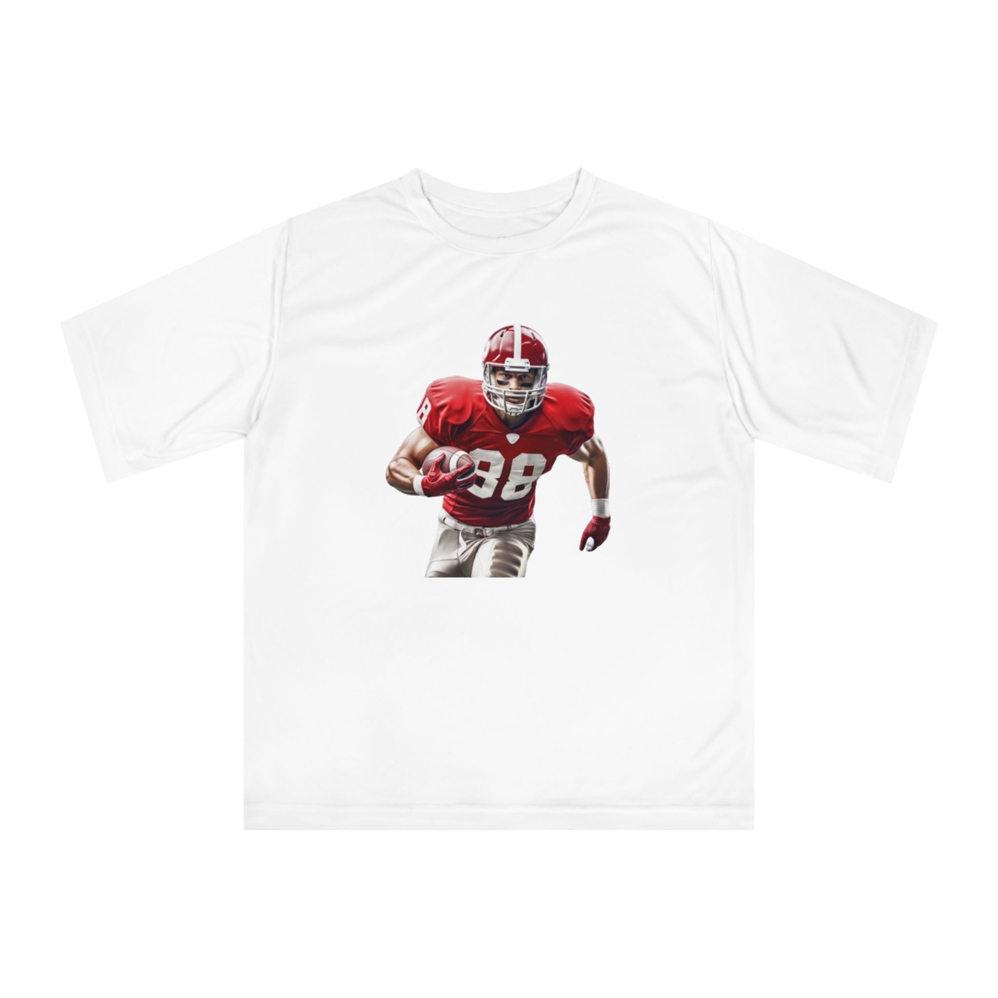 Football Running Back Graphic Tee — Red Jersey Player Design for Fans