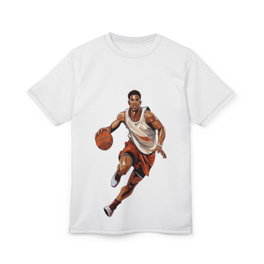 Basketball Player Graphic Tee — Dribbling Hoop Shirt for Athletes & Fans