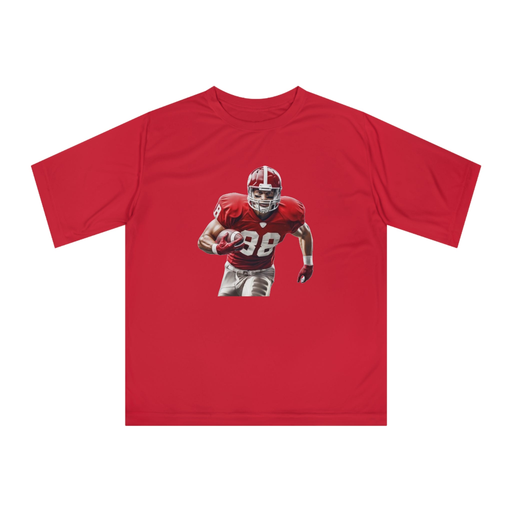 Football Running Back Graphic Tee — Red Jersey Player Design for Fans