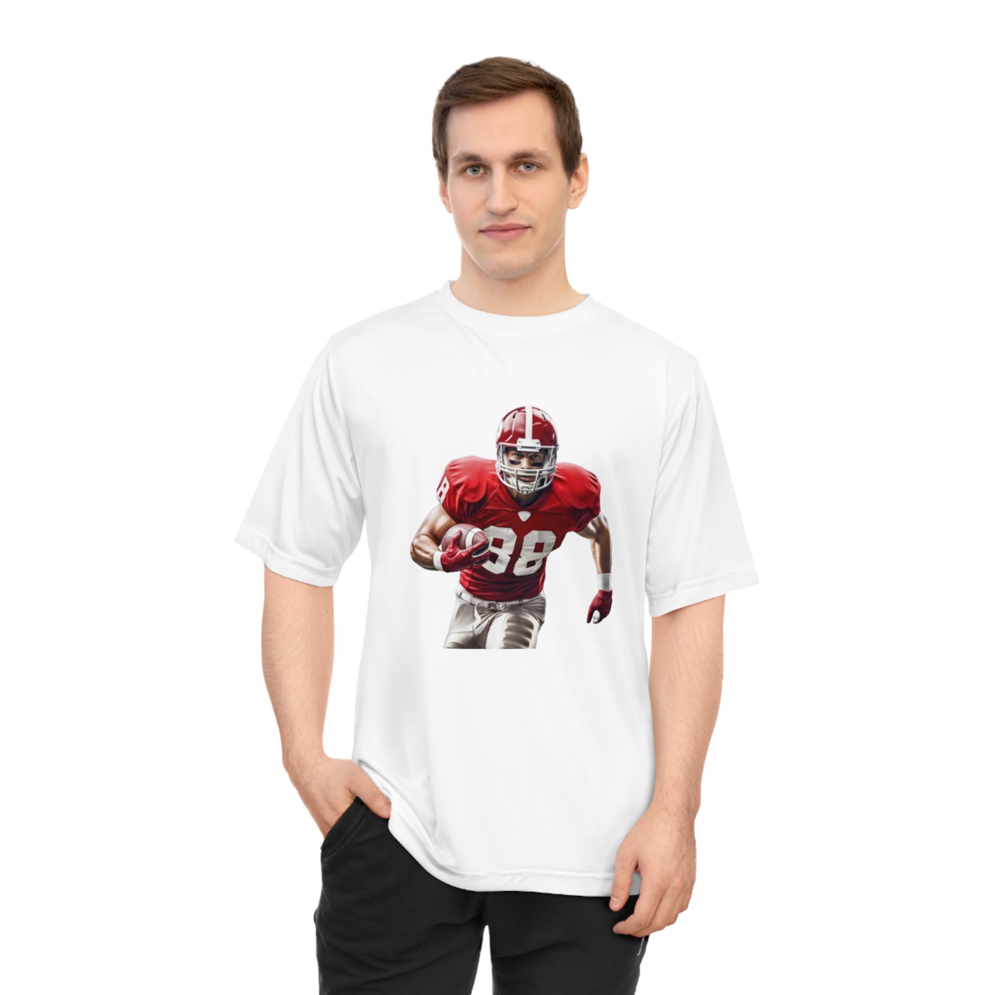 Football Running Back Graphic Tee — Red Jersey Player Design for Fans