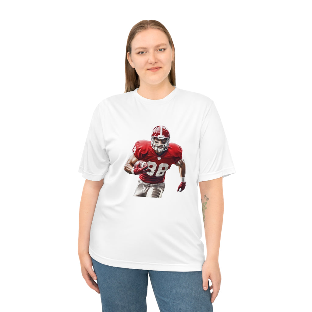 Football Running Back Graphic Tee — Red Jersey Player Design for Fans