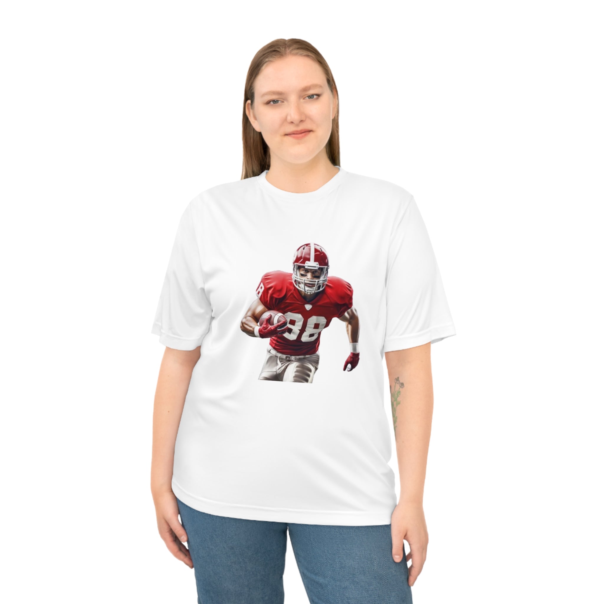 Football Running Back Graphic Tee — Red Jersey Player Design for Fans