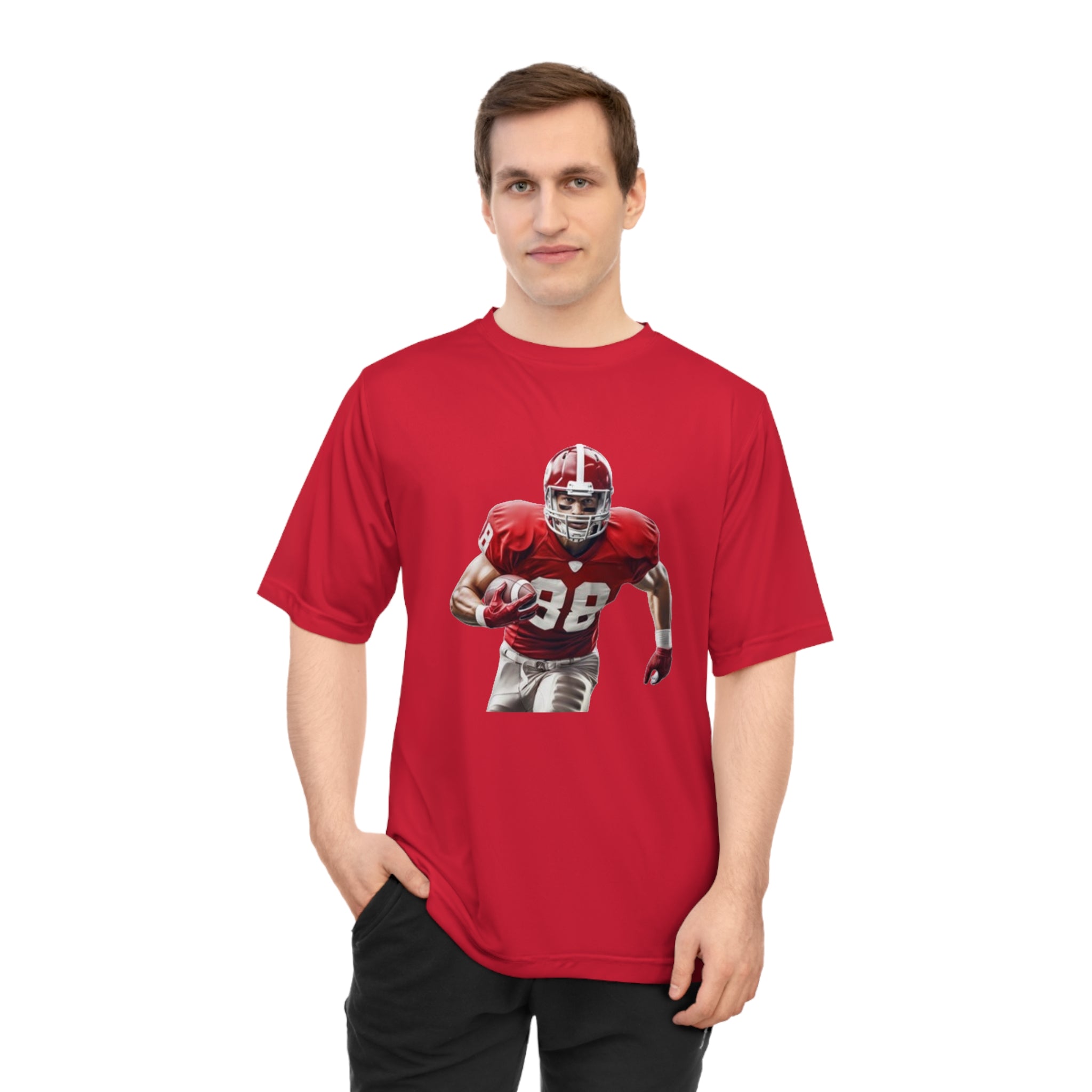 Football Running Back Graphic Tee — Red Jersey Player Design for Fans