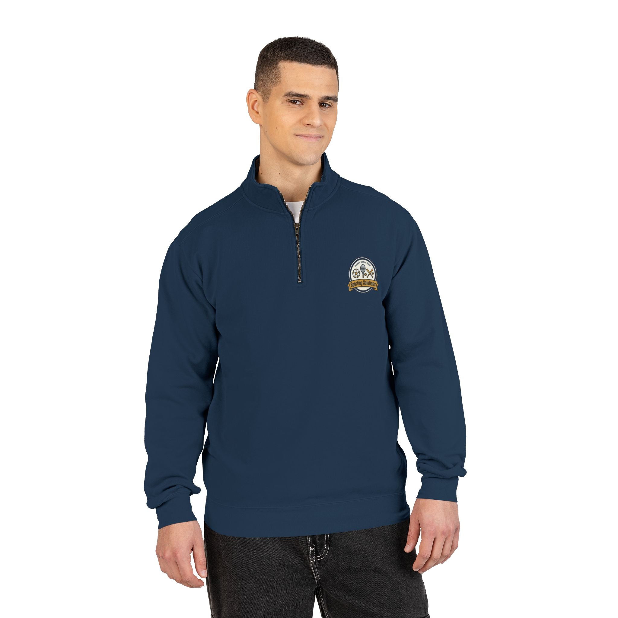 Retro Mountain Patch Quarter-Zip Sweatshirt — "Explore More" Outdoor Pullover