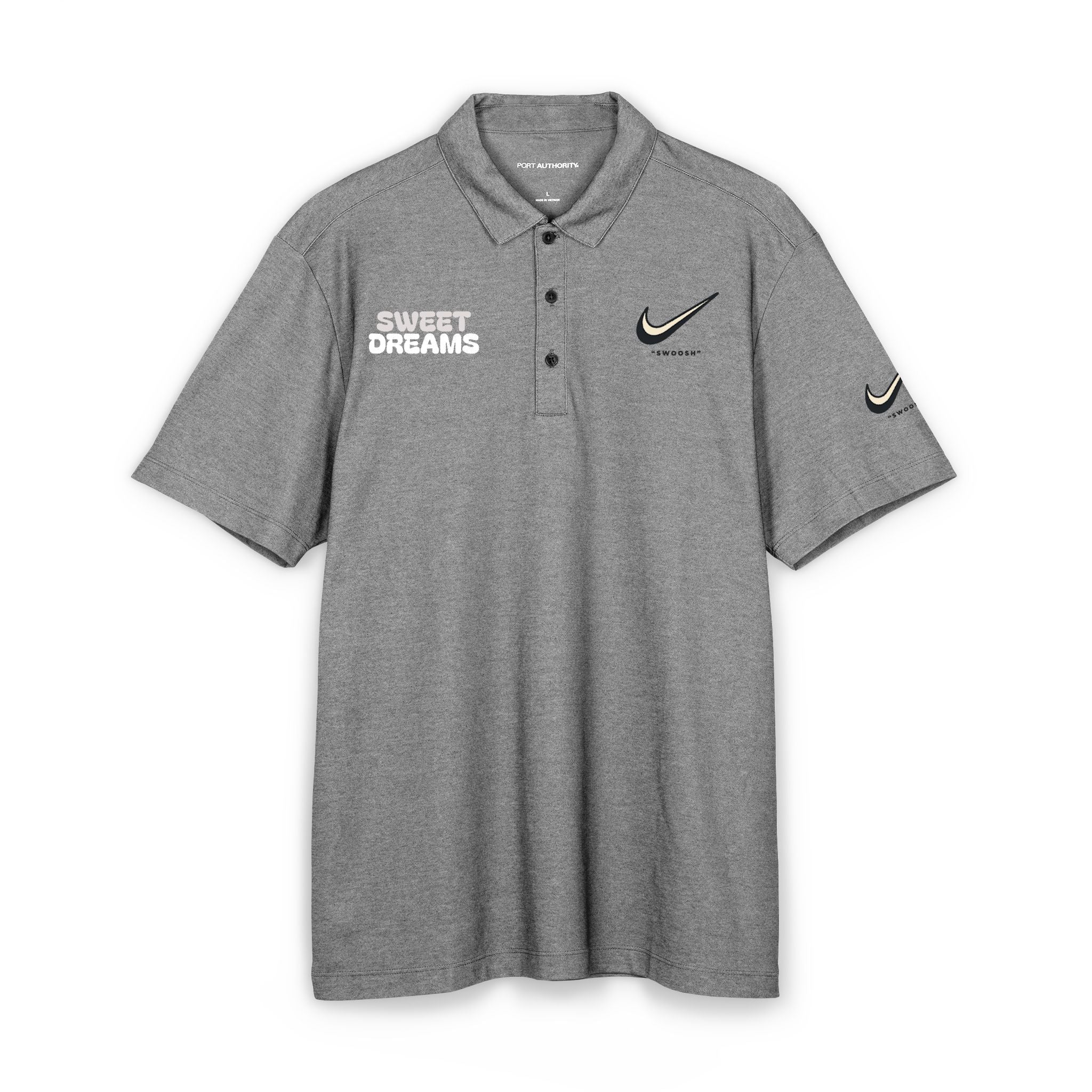 Sweet Dreams Polo Shirt — Black Nike Swoosh Embroidered Collared Tee