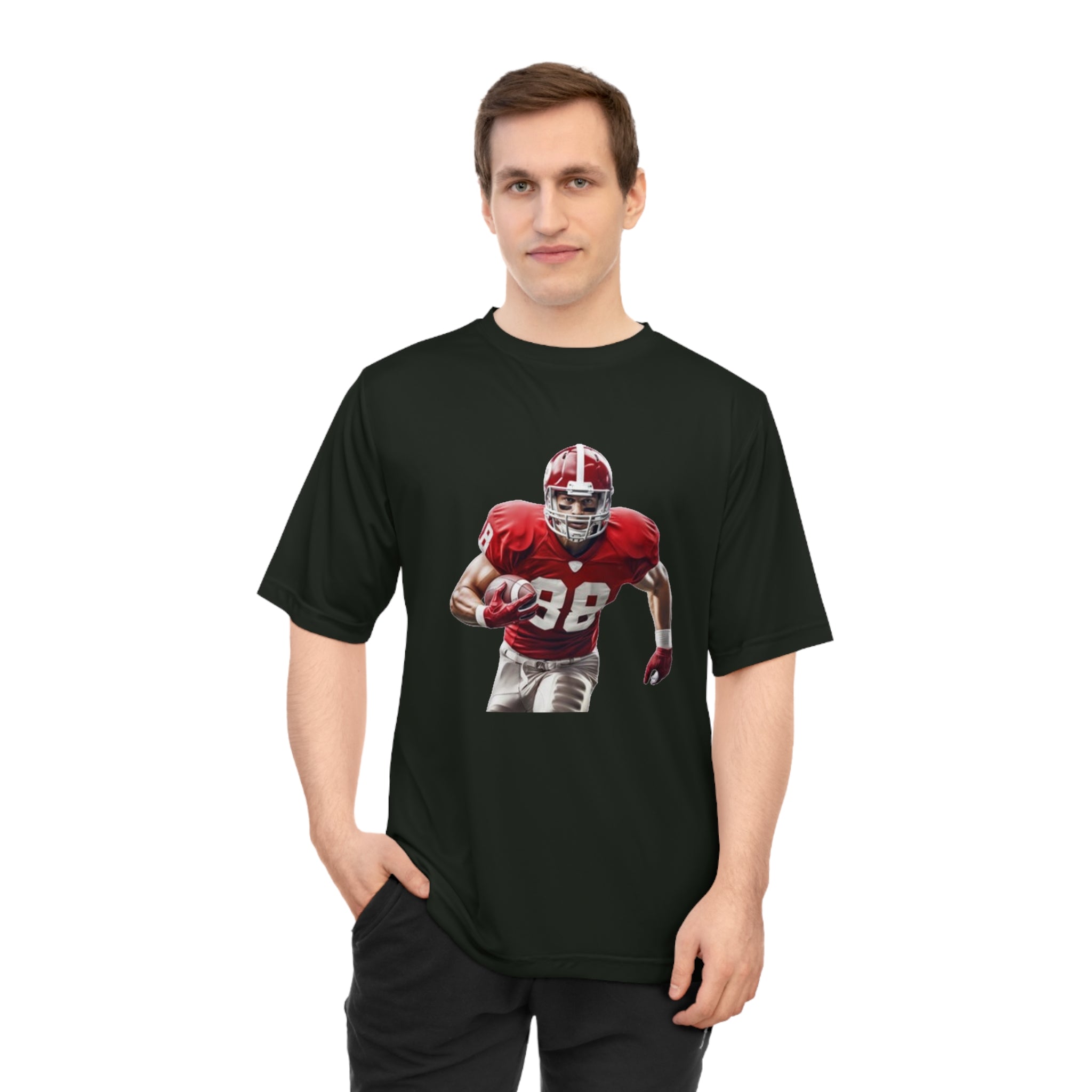 Football Running Back Graphic Tee — Red Jersey Player Design for Fans