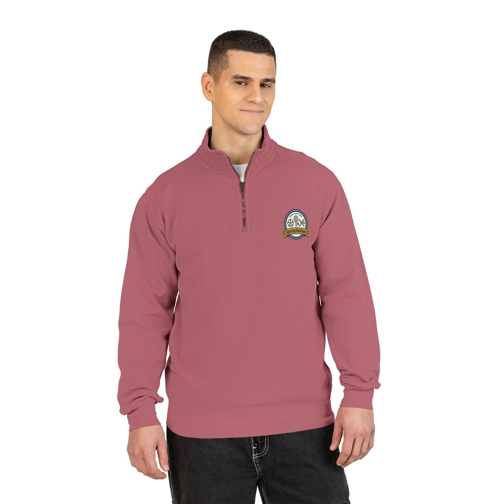 Retro Mountain Patch Quarter-Zip Sweatshirt — "Explore More" Outdoor Pullover