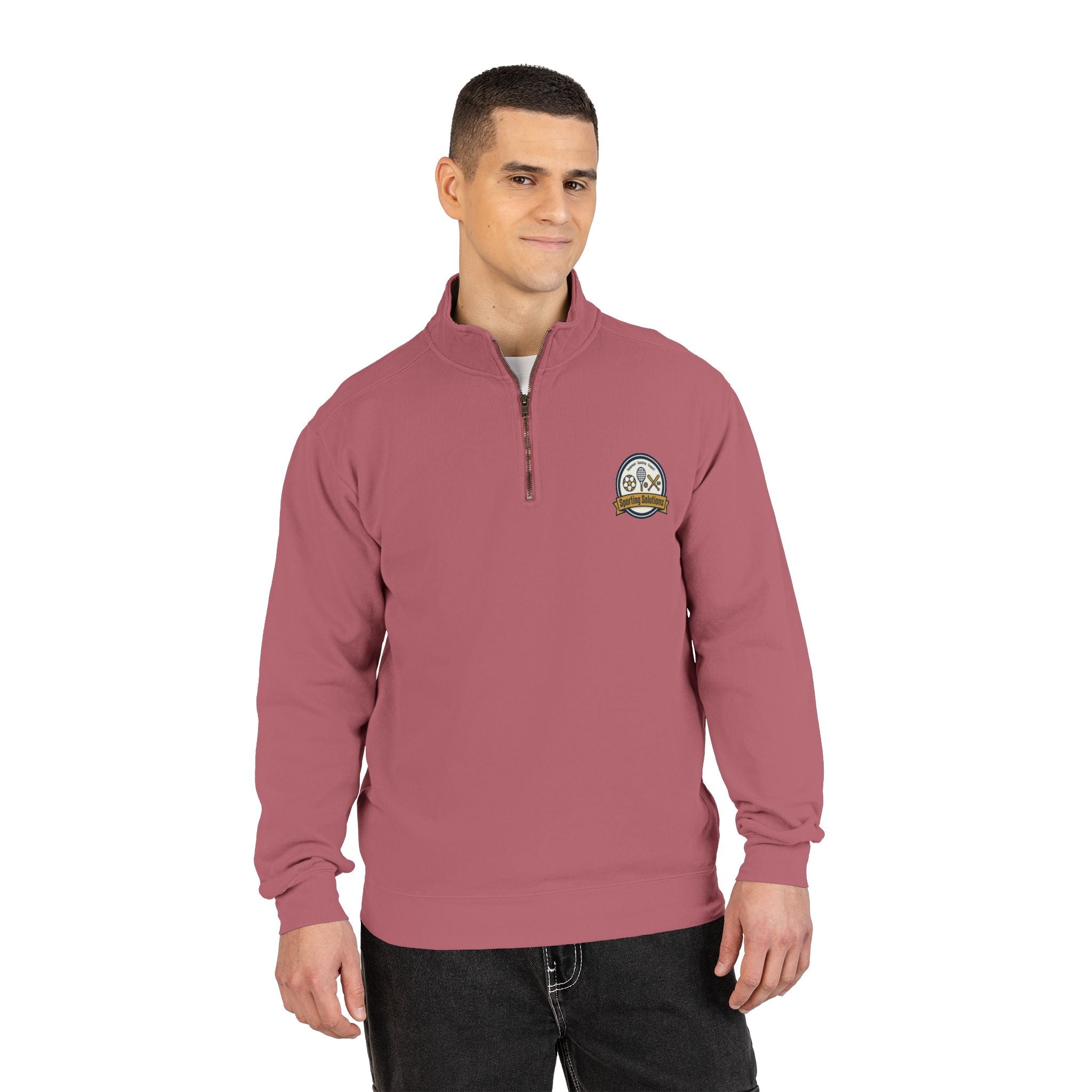 Retro Mountain Patch Quarter-Zip Sweatshirt — "Explore More" Outdoor Pullover
