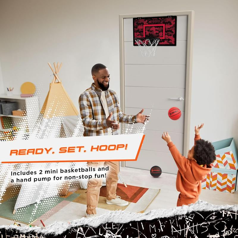 AND1 over the Door Mini Basketball Hoop: 18X12 Shatterproof Backboard, 2 Mini Basketballs, and Hand Pump Included - Ultimate Indoor Accessory