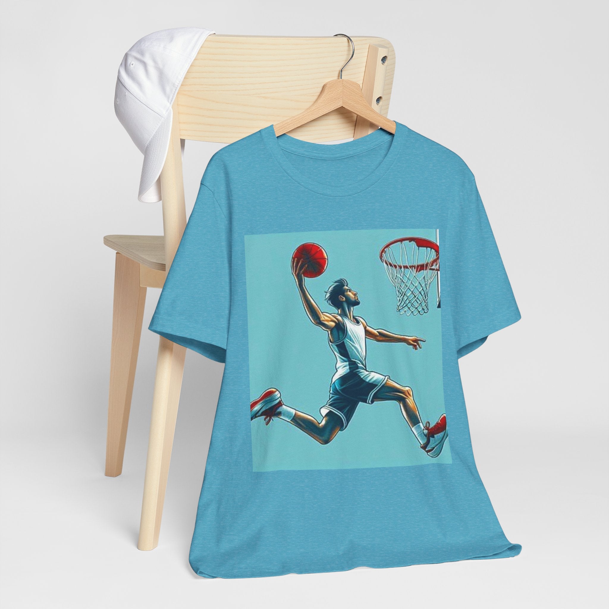 Basketball Slam Dunk T-Shirt — Athletic Player Graphic Tee for Fans & Players