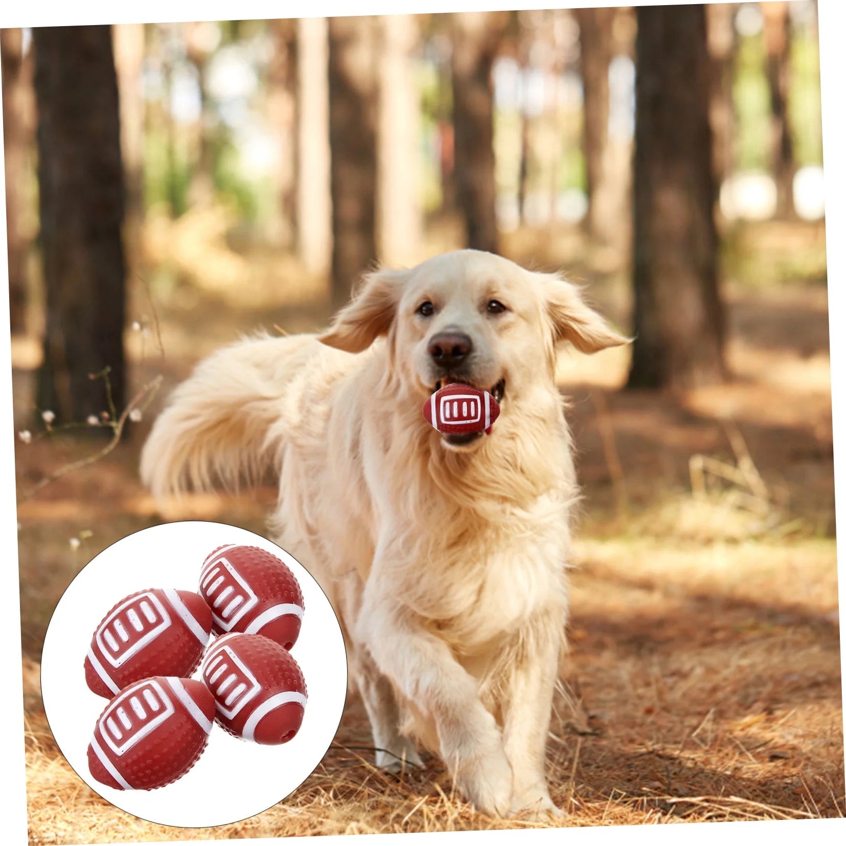Light Brown Rubber Squeaky Football Dog Toy Indoor Outdoor Chew Play Pet Toy