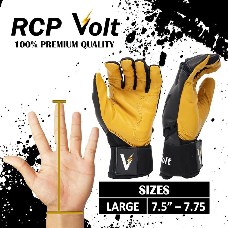 RCP Volt Baseball and Softball Batting Gloves – Rip and Tear Resistant – Reinforced Crotch, Super Grip Extended Cuff, Padded Protection, Adjustable Sizes, Guantes De Bateo