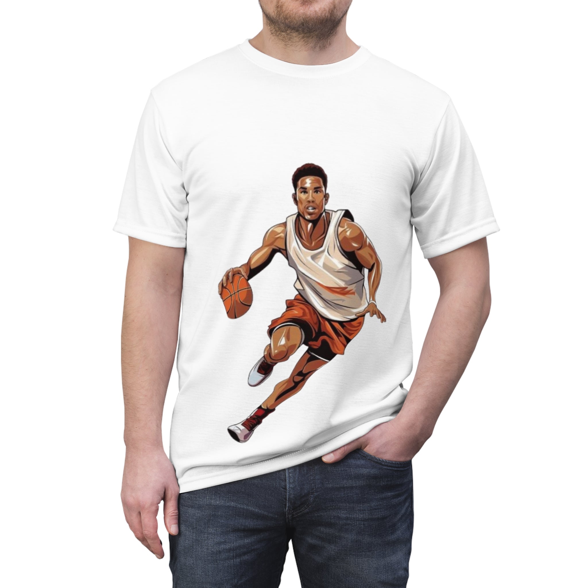 Basketball Player Graphic Tee — Dribbling Hoop Shirt for Athletes & Fans