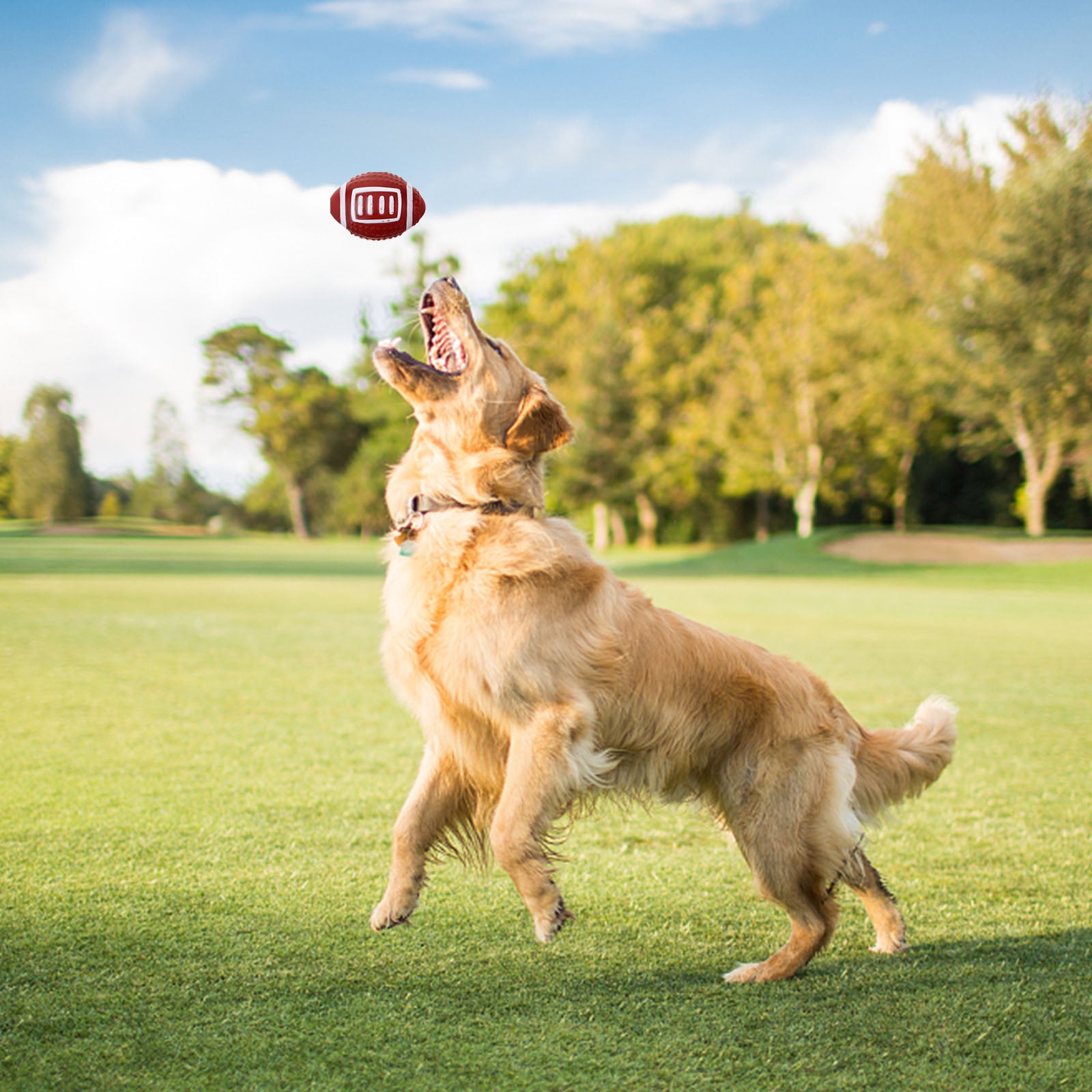 Light Brown Rubber Squeaky Football Dog Toy Indoor Outdoor Chew Play Pet Toy