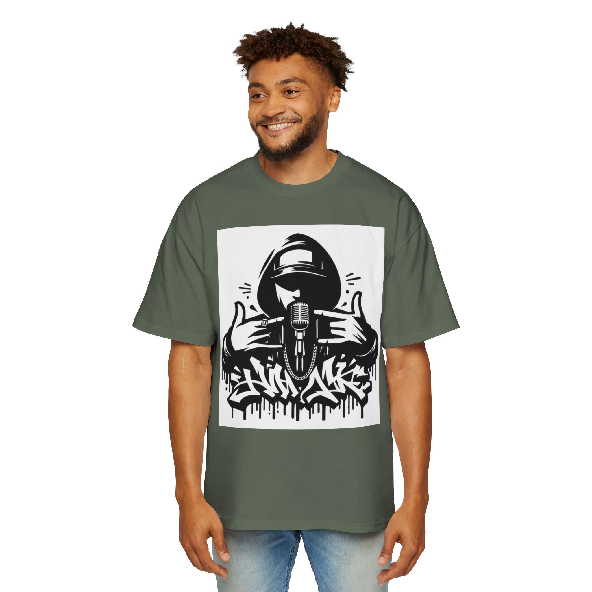 Rap Mic Graphic Hoodie — Men's Oversized Streetwear Pullover