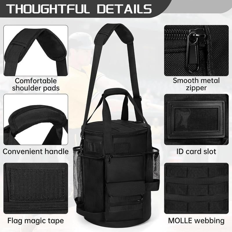 Baseball Bucket Bag, Style Softball Bucket Cover for 6 Gallon Bucket, Coaching Accessories Organizer with Multiple Pockets for Bat, Gloves, Scoreboard