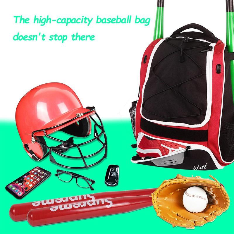 WOLT Youth Baseball Backpack for T-Ball & Softball Gear，Premium Youth and Adult Baseball Gear Backpack Bat Baseball Equipment