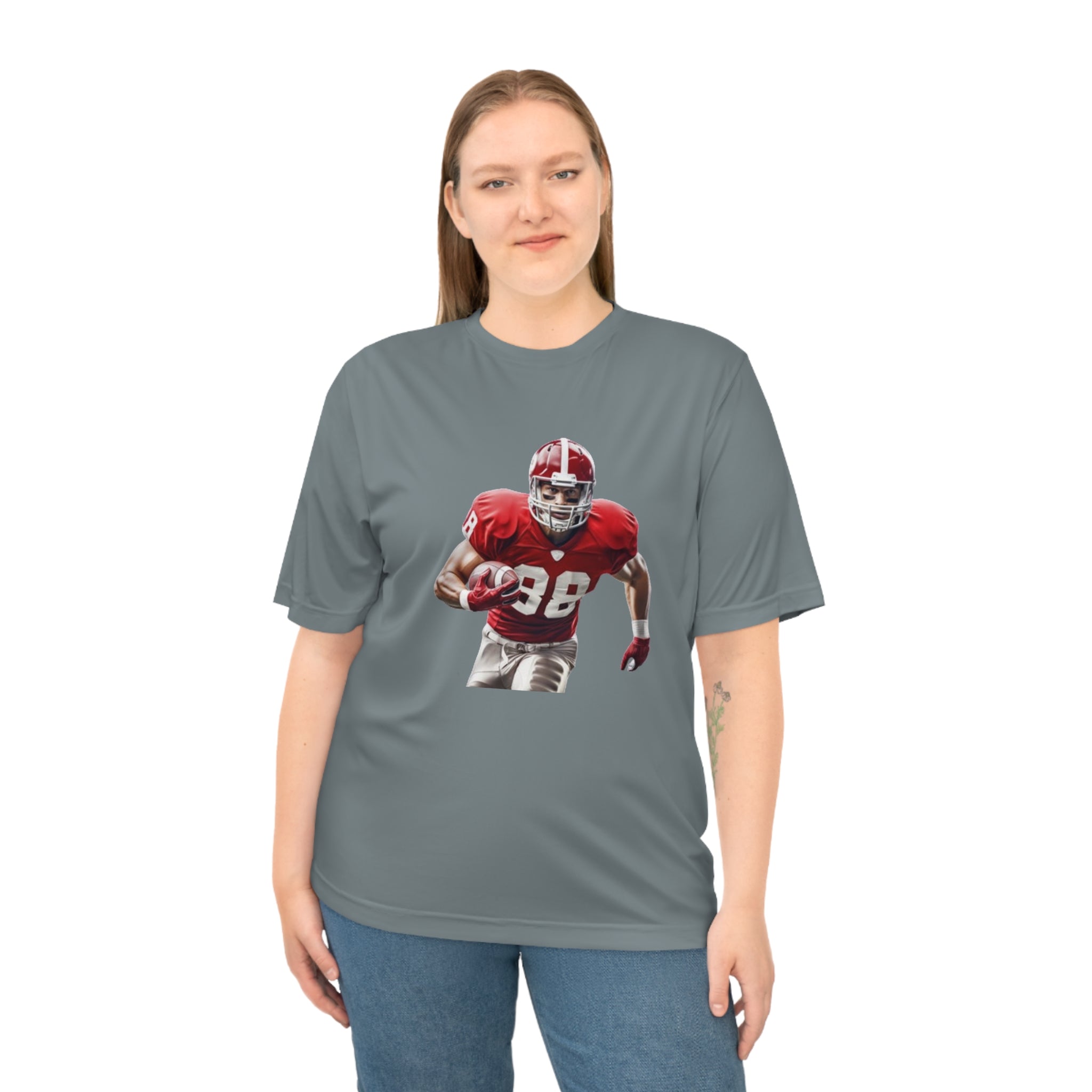 Football Running Back Graphic Tee — Red Jersey Player Design for Fans