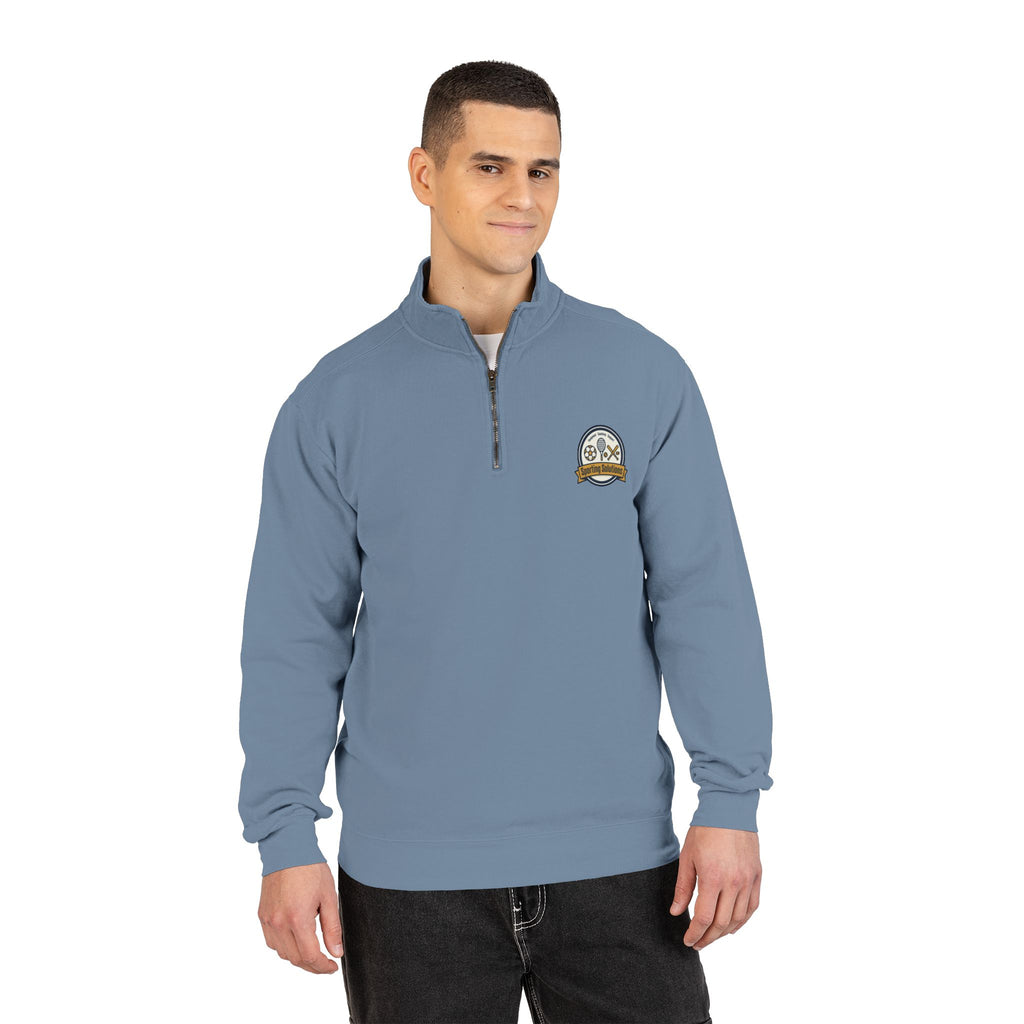 Retro Mountain Patch Quarter-Zip Sweatshirt — "Explore More" Outdoor Pullover