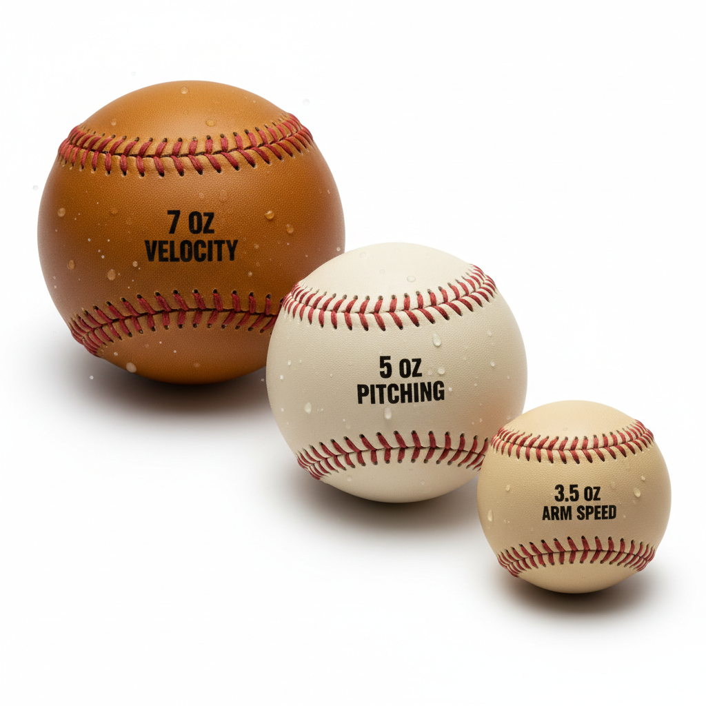 GPS Athletics Soft Shell Weighted Ball Set 32, 21, 14, 7, 5, and 3.5Oz-Pitching/Throwing Velocity Training for Baseball and Softball