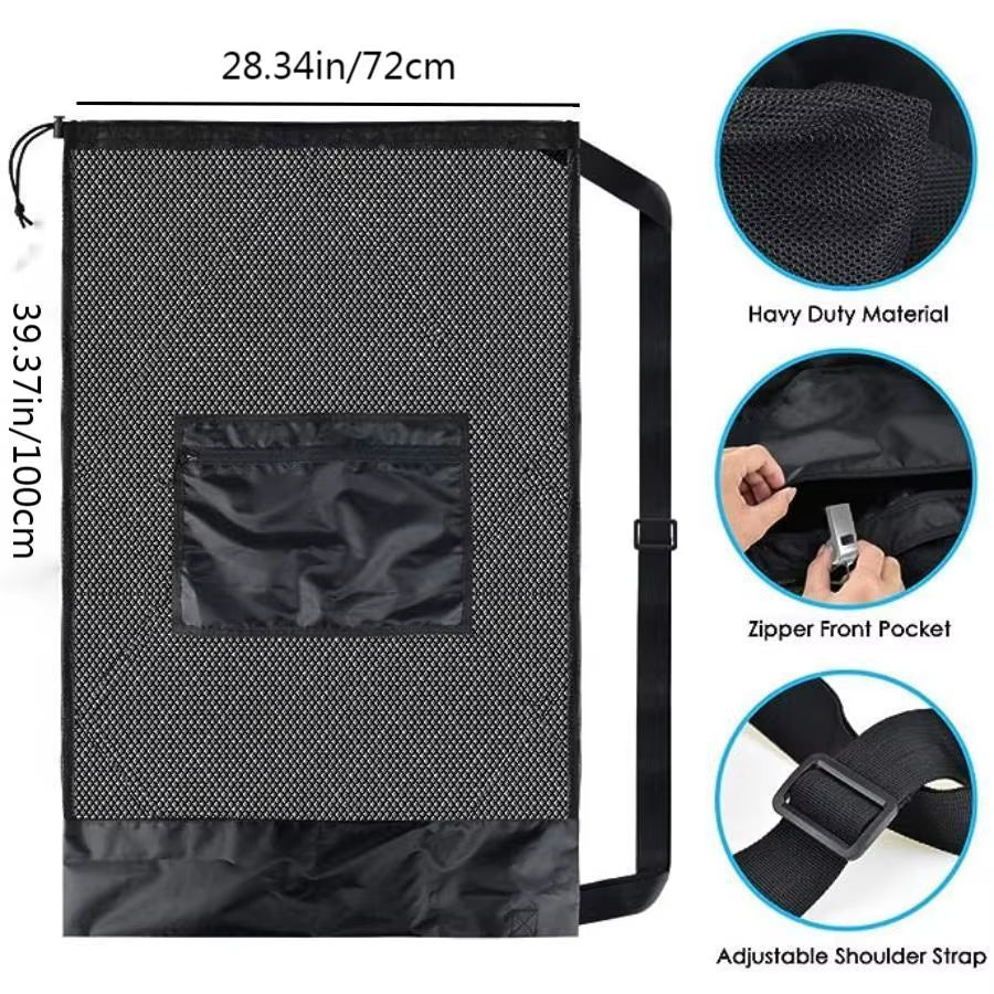 Large Mesh Sports Bag with Shoulder Straps, Drawstring Bag for Storing Basketball, Volleyball, Baseball, and Swimming Equipment