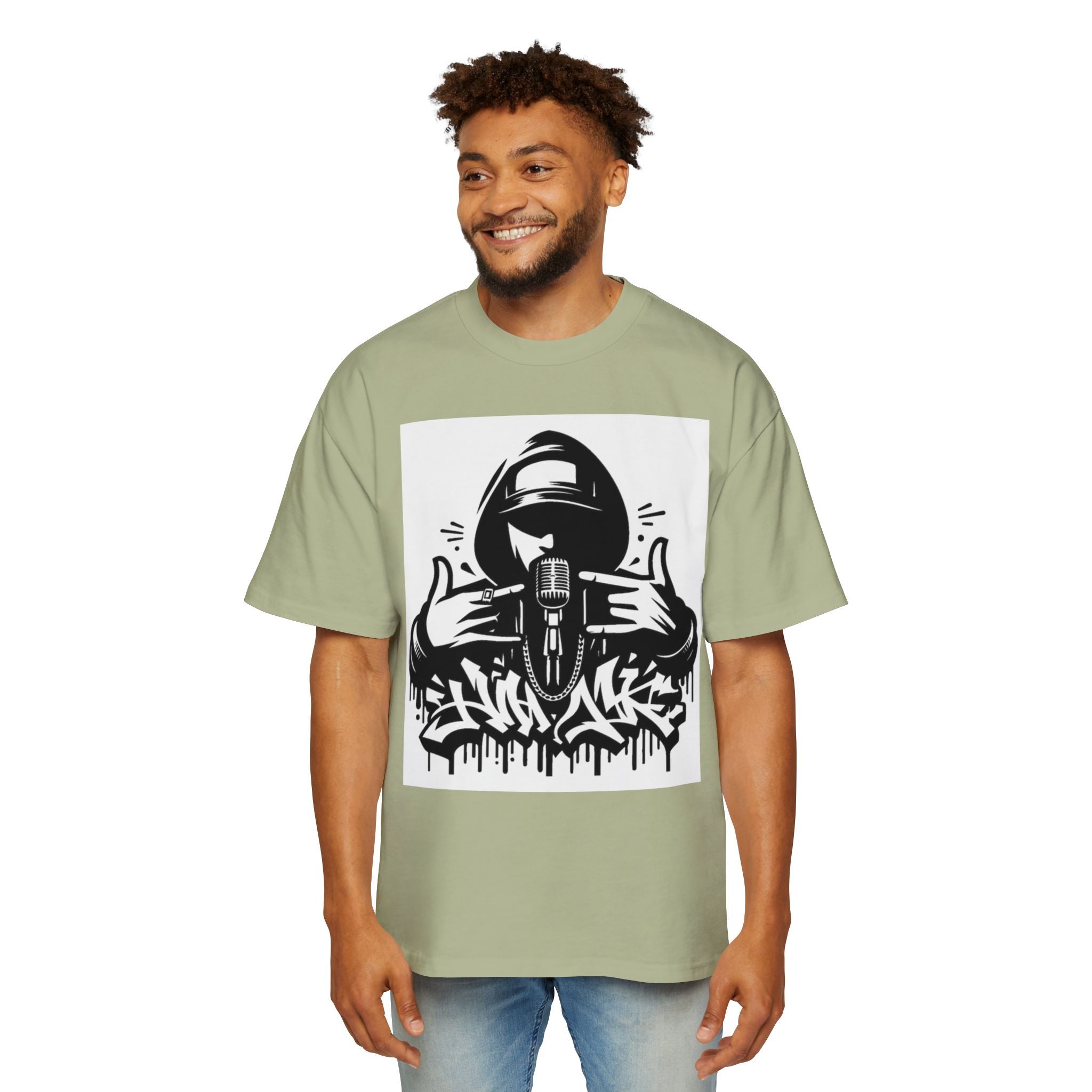 Rap Mic Graphic Hoodie — Men's Oversized Streetwear Pullover