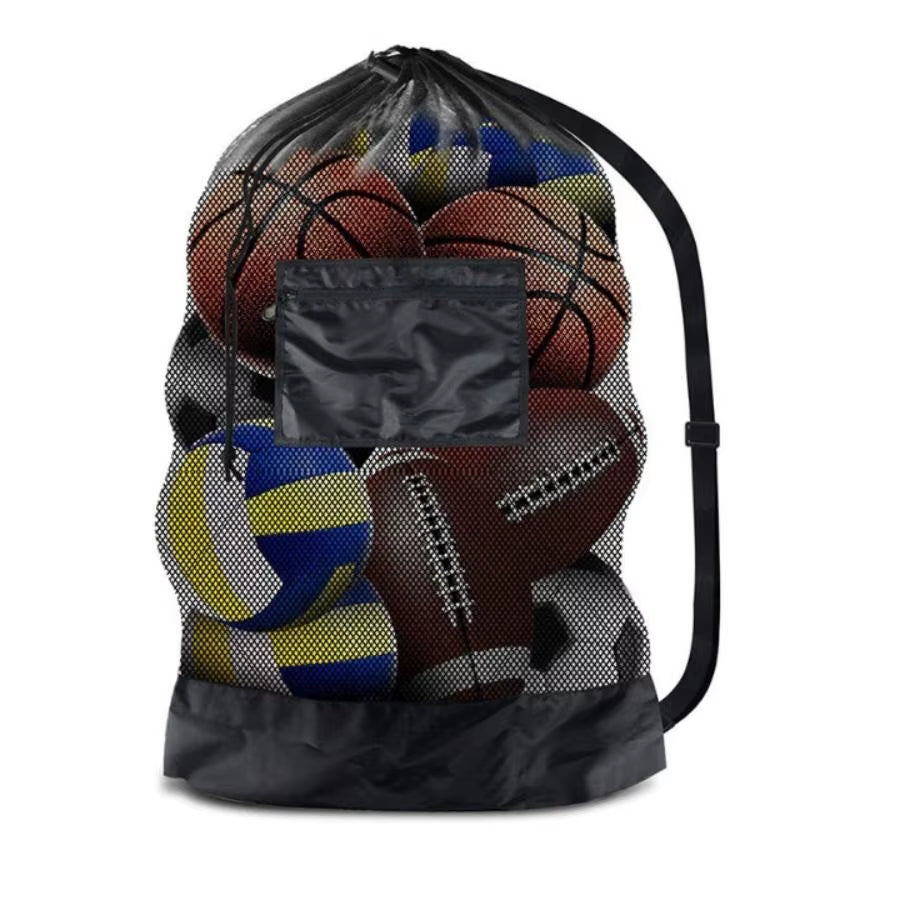 Large Mesh Sports Bag with Shoulder Straps, Drawstring Bag for Storing Basketball, Volleyball, Baseball, and Swimming Equipment