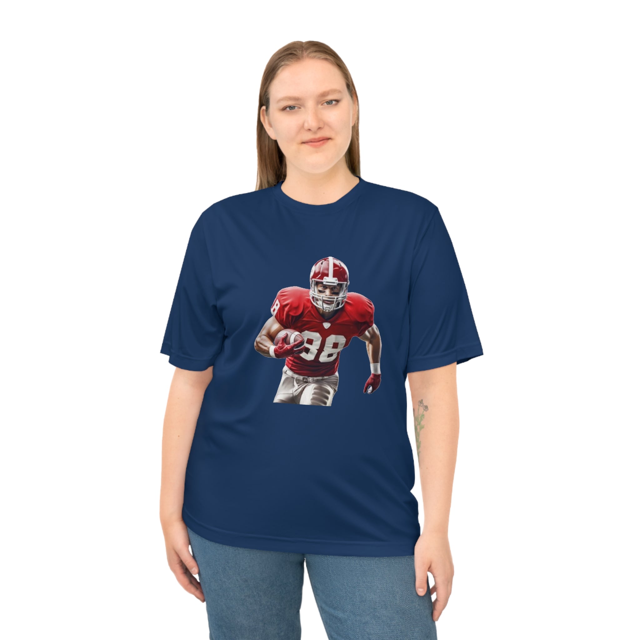 Football Running Back Graphic Tee — Red Jersey Player Design for Fans