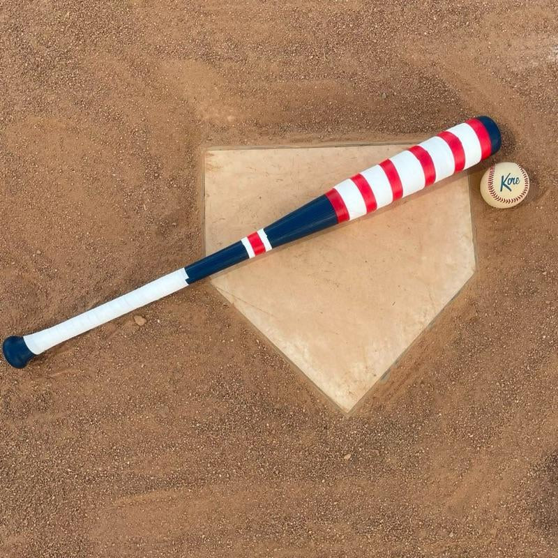 Kore Custom Bat and Baseball - Patriotic Design with Red White and Blue Stripes on Baseball Bat