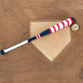 Kore Custom Bat and Baseball - Patriotic Design with Red White and Blue Stripes on Baseball Bat