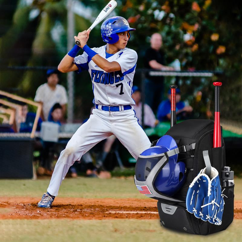 Youth & Adult Baseball Softball Bag - Lightweight Bat Backpack with Fence Hook, Large Main Compartment for Helmet & Tball Equipment, Separate Shoe Pocket