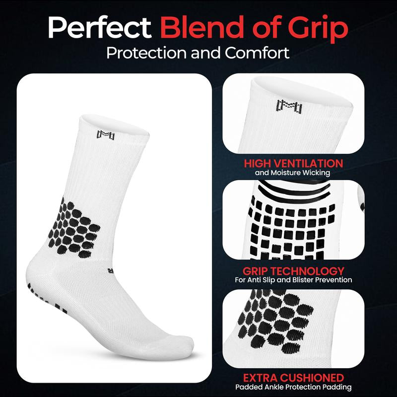 Medicaptain Soccer Grip Socks with Cushion Ankle Protection, Nonslip Soccer Socks, Blister Prevention Athletic Sock for Soccer, Basketball, Football