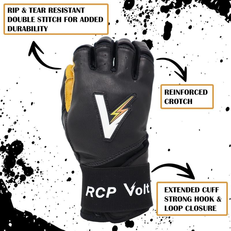 RCP Volt Baseball and Softball Batting Gloves – Rip and Tear Resistant – Reinforced Crotch, Super Grip Extended Cuff, Padded Protection, Adjustable Sizes, Guantes De Bateo