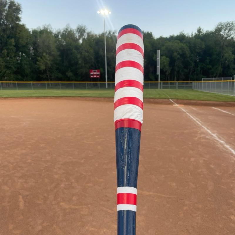 Kore Custom Bat and Baseball - Patriotic Design with Red White and Blue Stripes on Baseball Bat