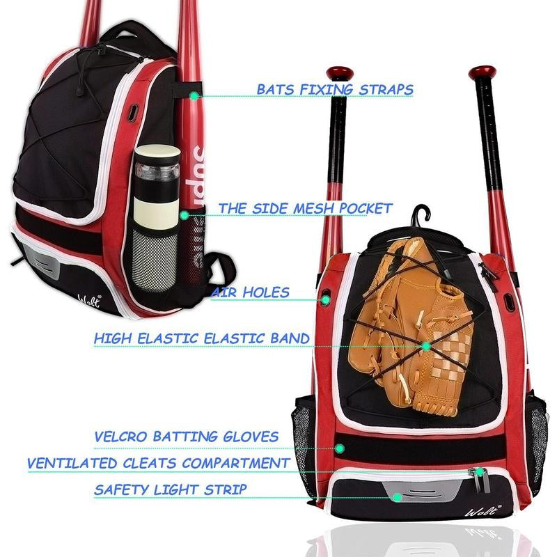 WOLT Youth Baseball Backpack for T-Ball & Softball Gear，Premium Youth and Adult Baseball Gear Backpack Bat Baseball Equipment