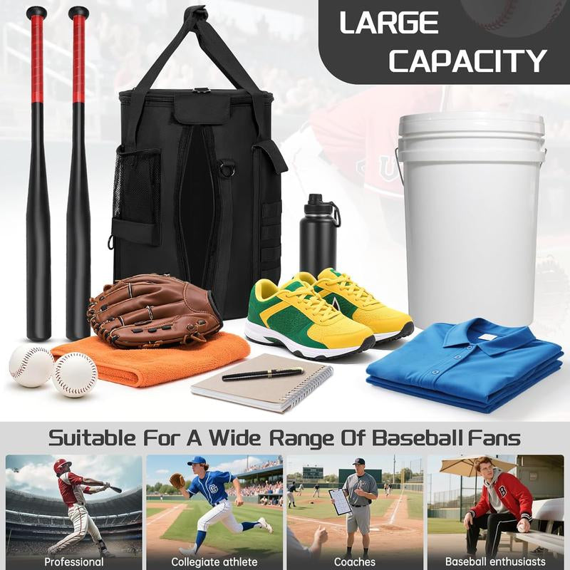 Baseball Bucket Bag, Style Softball Bucket Cover for 6 Gallon Bucket, Coaching Accessories Organizer with Multiple Pockets for Bat, Gloves, Scoreboard