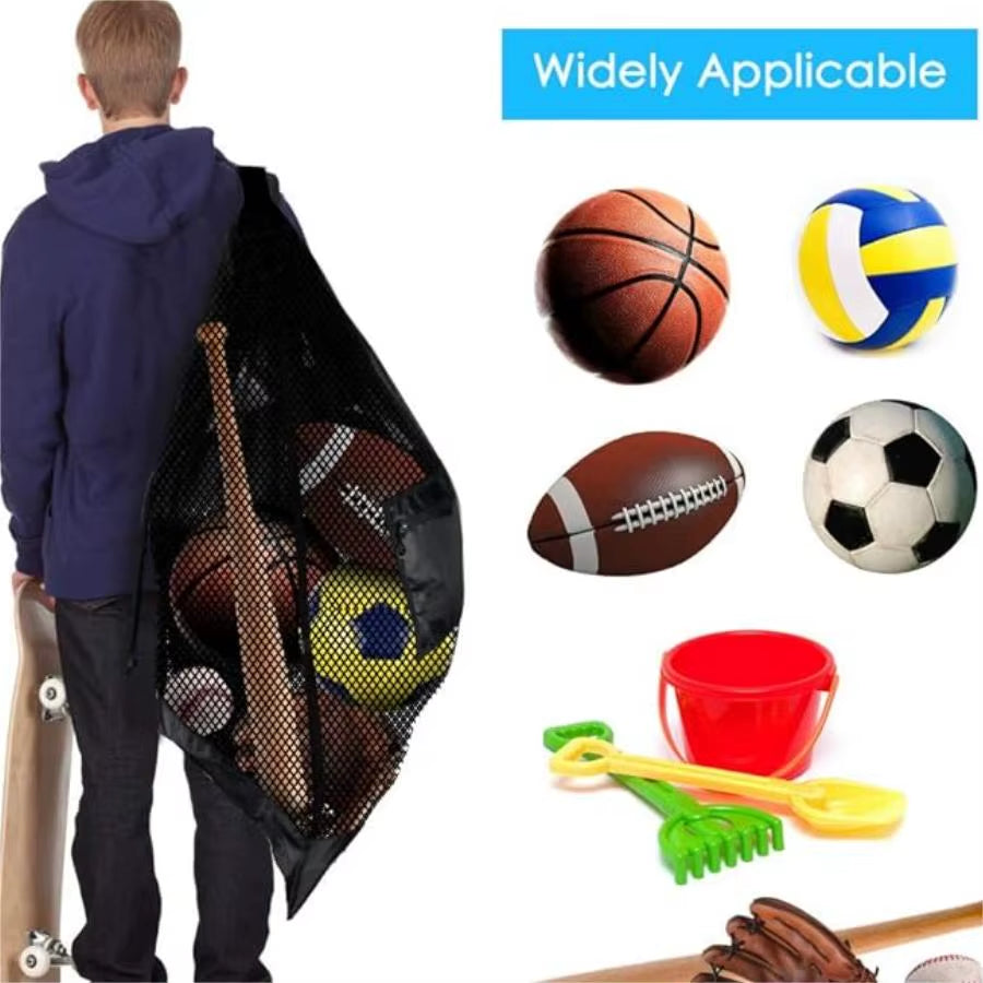 Large Mesh Sports Bag with Shoulder Straps, Drawstring Bag for Storing Basketball, Volleyball, Baseball, and Swimming Equipment