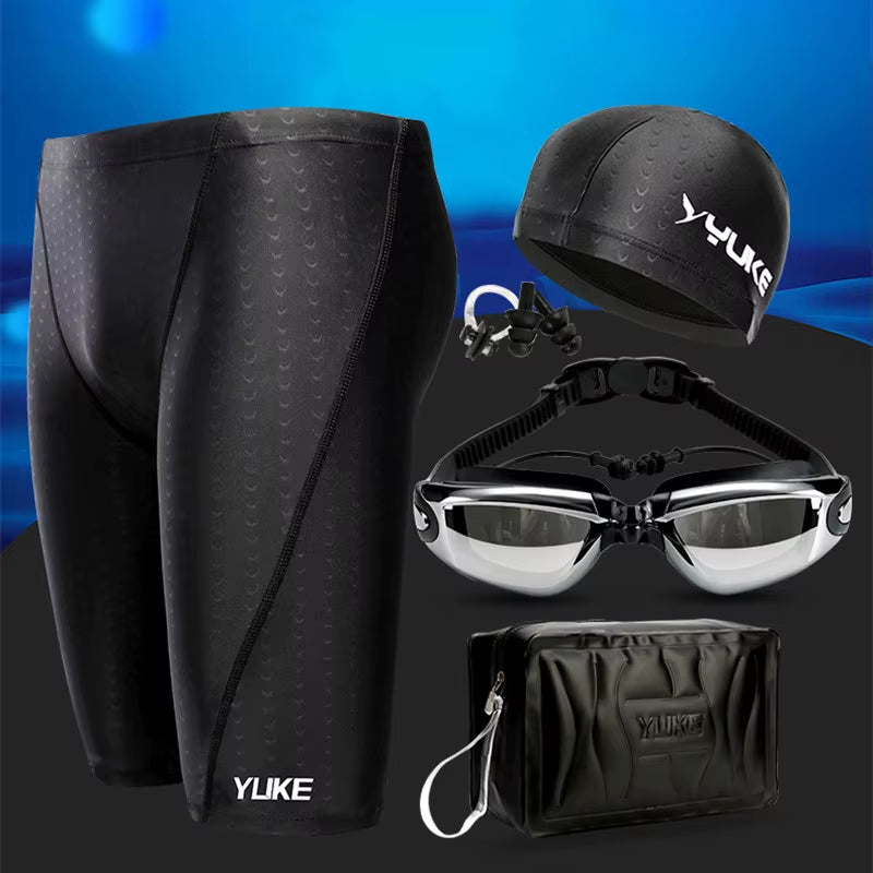 2019 Men Swimming Shorts Waterproof Competition Swim Equipment Goggles with Ear-Plug Cap Case Trunks Briefs Swimwear Half Pants