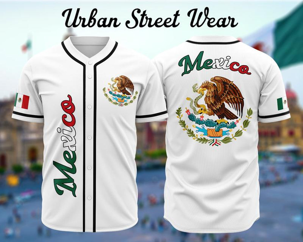 Mexico White Baseball Jersey, Mexico, Unisex Wear, Baseball Jersey