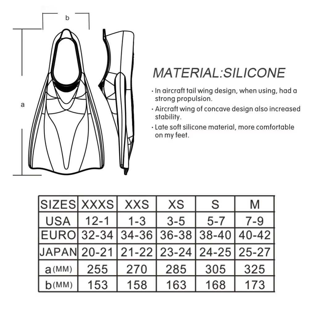 Professional Snorkeling Foot Diving Fins Adjustable Adult Kids Swimming Comfort Fins Flippers Swimming Equipment Silicone Boots